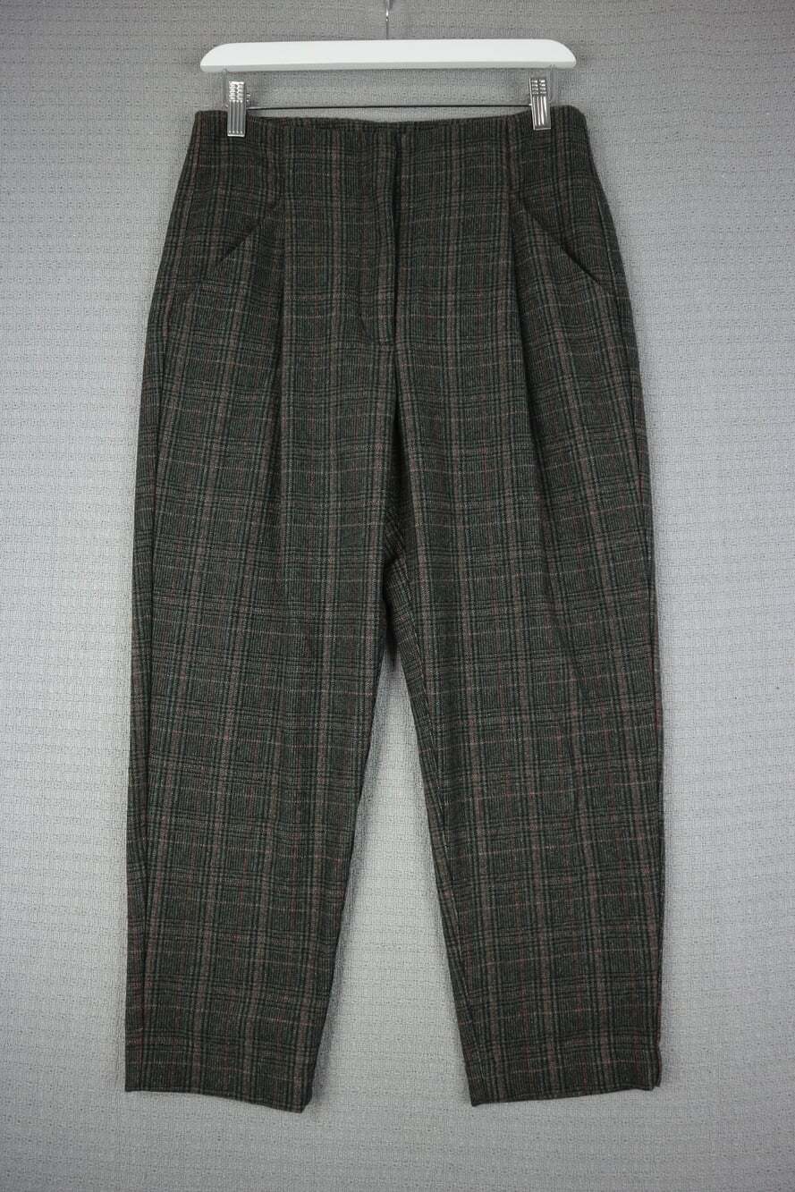 Wilfred High Waisted Pleated Trousers Dark Grey Plaid Pattern Womens